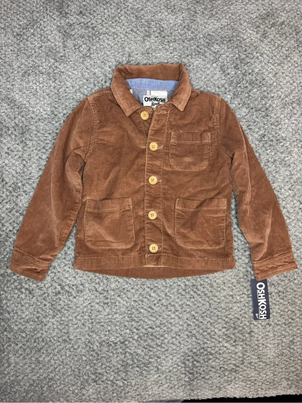 Oshkosh B’Gosh Toddler Boys Corduroy Button up Jacket - Brown Size 3T NWT